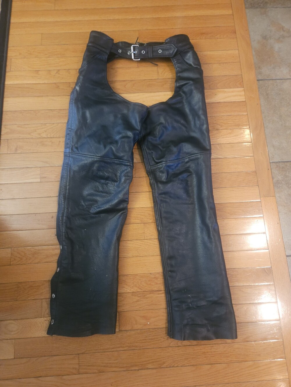 UNIK Ultra Leather Motorcycle Chaps Black Genuine Leather Adjustable Waist